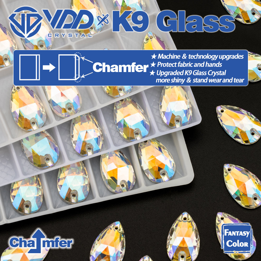 VDD Pear 11x18mm 24Pcs Luster Mirage Color Top Quality K9 Glass Sew on Rhinestone Sewing Crystal Flatback Clothes Decorations