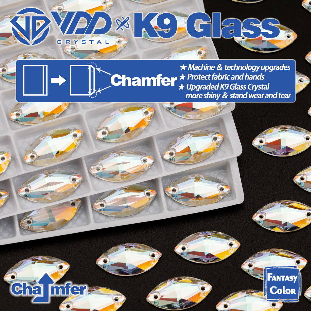 VDD Navette 9x18mm 36Pcs Aura Mirage Color Top Quality K9 Glass Sew on Rhinestone Sewing Crystal Flatback Clothes Decorations