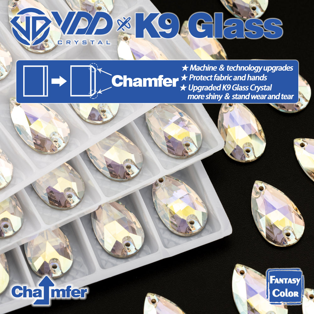 VDD Pear 11x18mm 24Pcs Stardust Shimmer Color Top Quality K9 Glass Sew on Rhinestone Sewing Crystal Flatback Clothes Decorations