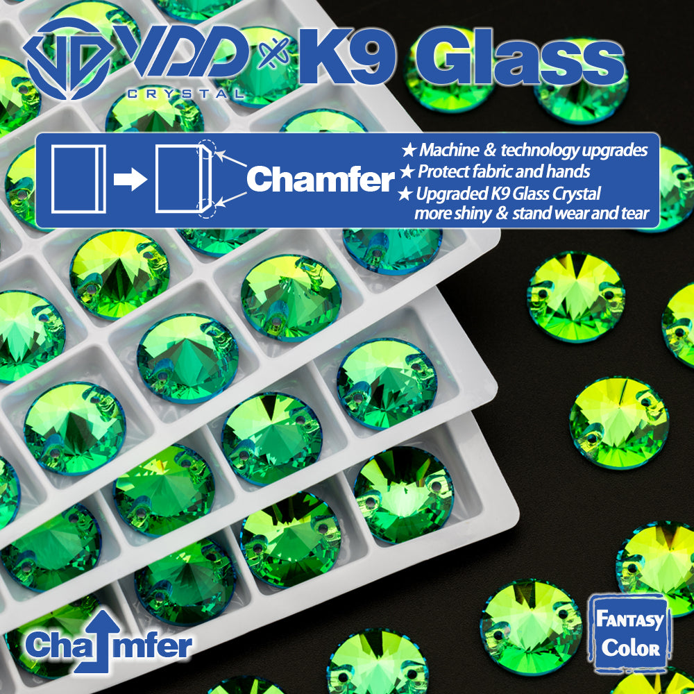 VDD Rivoli 12mm 40Pcs Luxe Green Top Quality K9 Glass Sew on Rhinestone Sewing Crystal Flatback Clothes Decorations