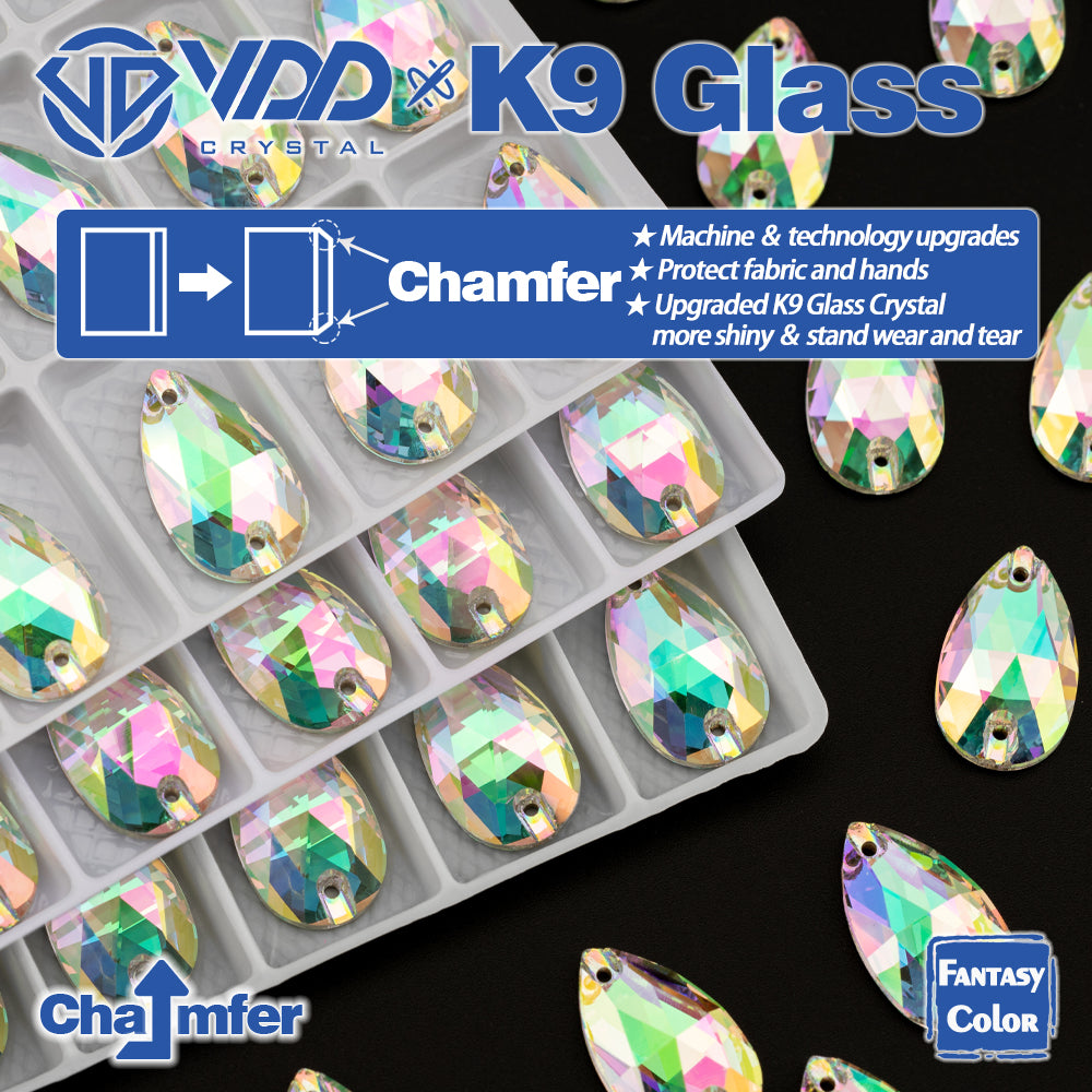 VDD Pear 11x18mm 24Pcs Chroma Shimmer Color Top Quality K9 Glass Sew on Rhinestone Sewing Crystal Flatback Clothes Decorations