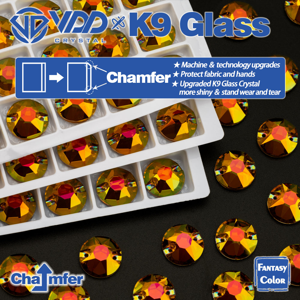 VDD 8B-8S 12mm 40Pcs Sunset Prism Color Top Quality K9 Glass Sew on Rhinestone Sewing Crystal Flatback Clothes Decorations