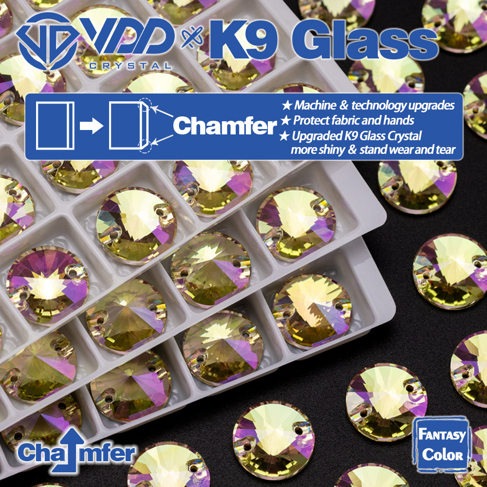 VDD Rivoli 12mm 40Pcs Glimmer Color Top Quality K9 Glass Sew on Rhinestone Sewing Crystal Flatback Clothes Decorations