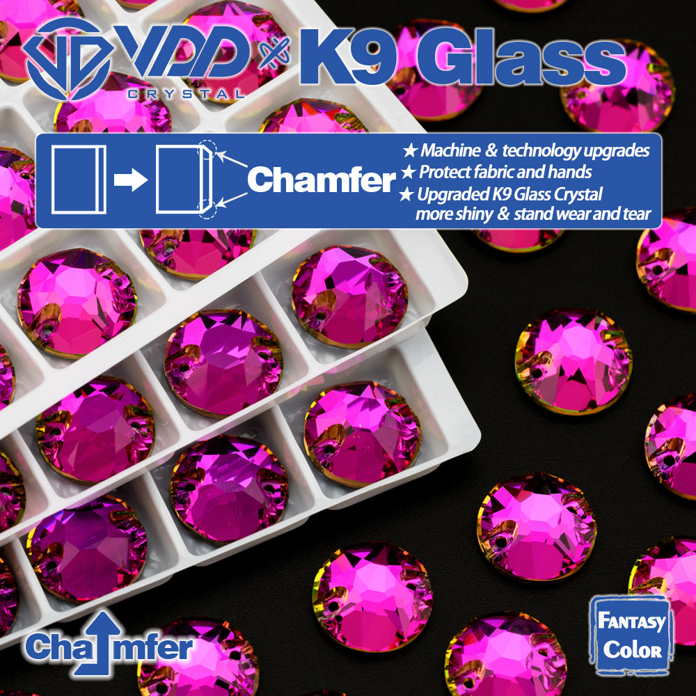 VDD 8B-8S 12mm 40Pcs Rose Pulse Color Top Quality K9 Glass Sew on Rhinestone Sewing Crystal Flatback Clothes Decorations