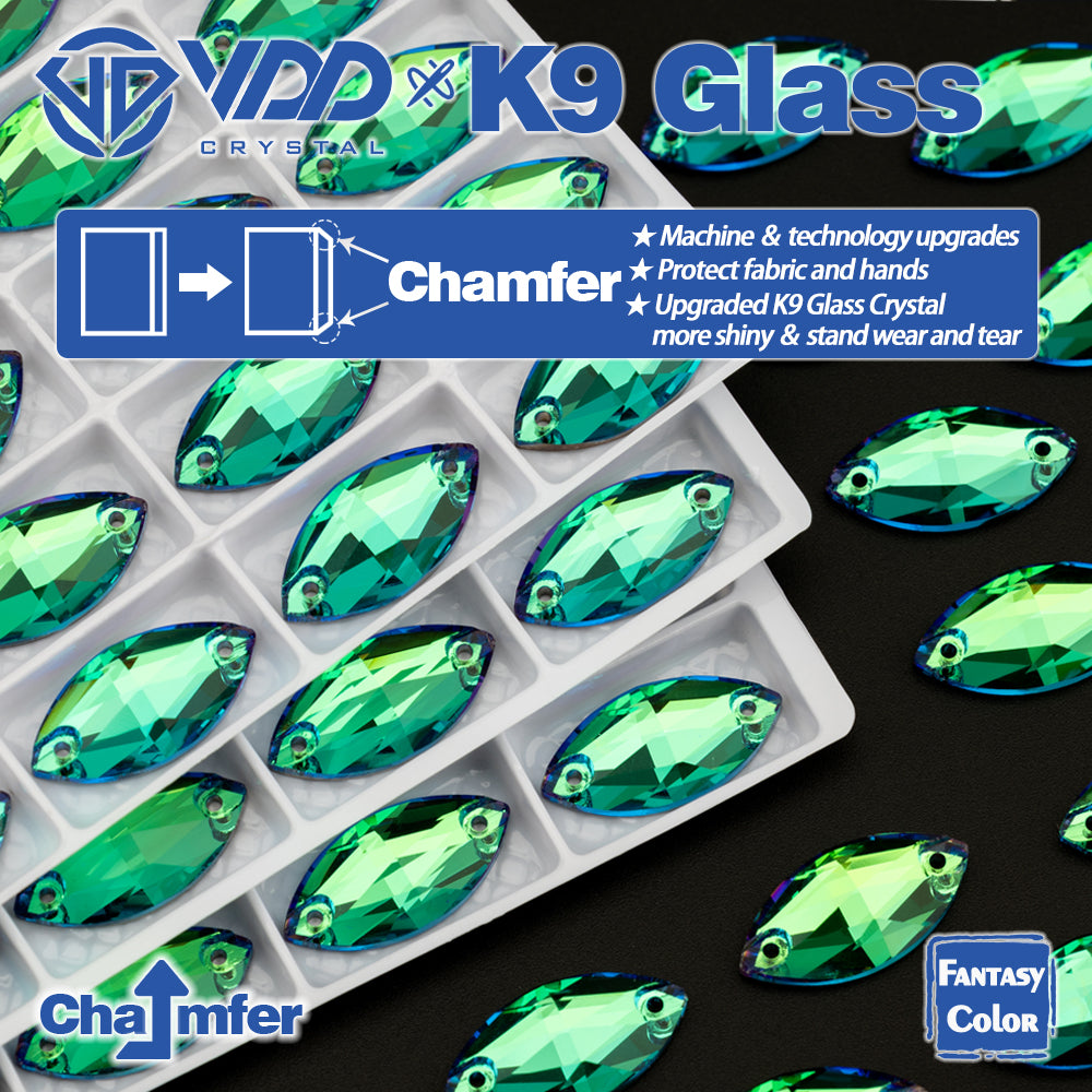 VDD Navette 9x18mm 36Pcs Luxe Green Color Top Quality K9 Glass Sew on Rhinestone Sewing Crystal Flatback Clothes Decorations