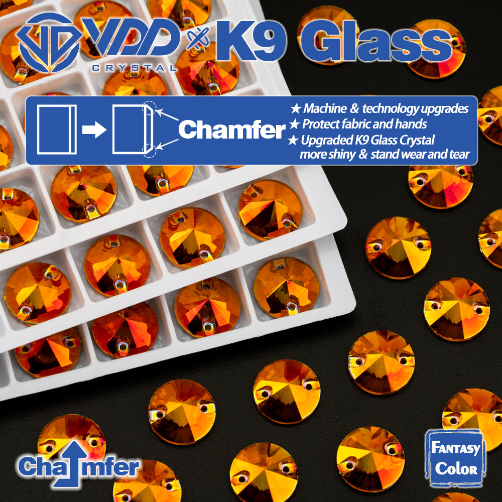 VDD Rivoli 12mm 40Pcs Sunset Prism Color Top Quality K9 Glass Sew on Rhinestone Sewing Crystal Flatback Clothes Decorations