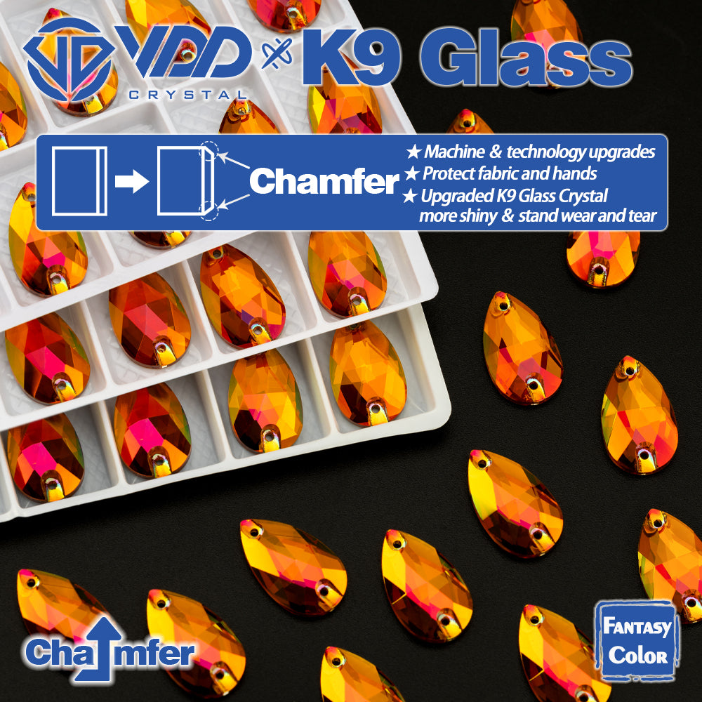 VDD Pear 11x18mm 24Pcs Sunset Prism Color Top Quality K9 Glass Sew on Rhinestone Sewing Crystal Flatback Clothes Decorations