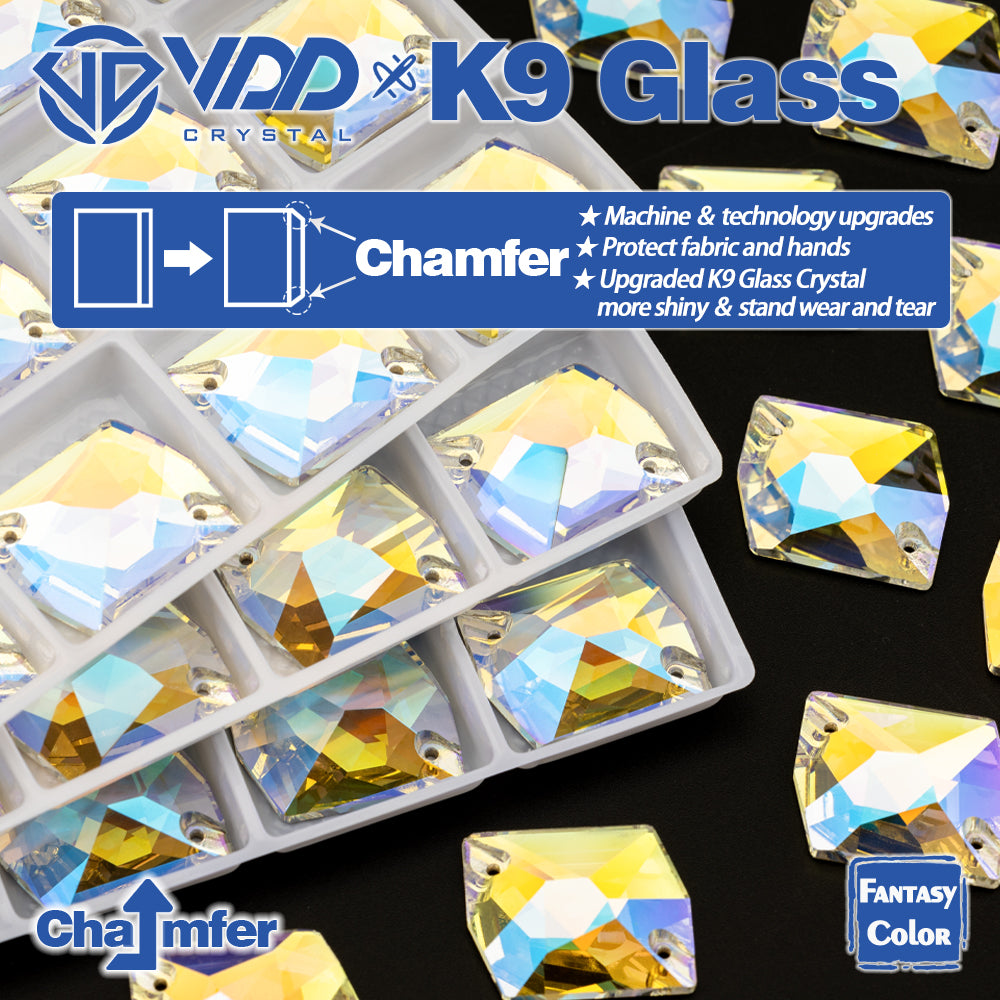 VDD Cosmic 17x21mm 15Pcs Luster Mirage Color Top Quality K9 Glass Sew on Rhinestone Sewing Crystal Flatback Garment Decorations