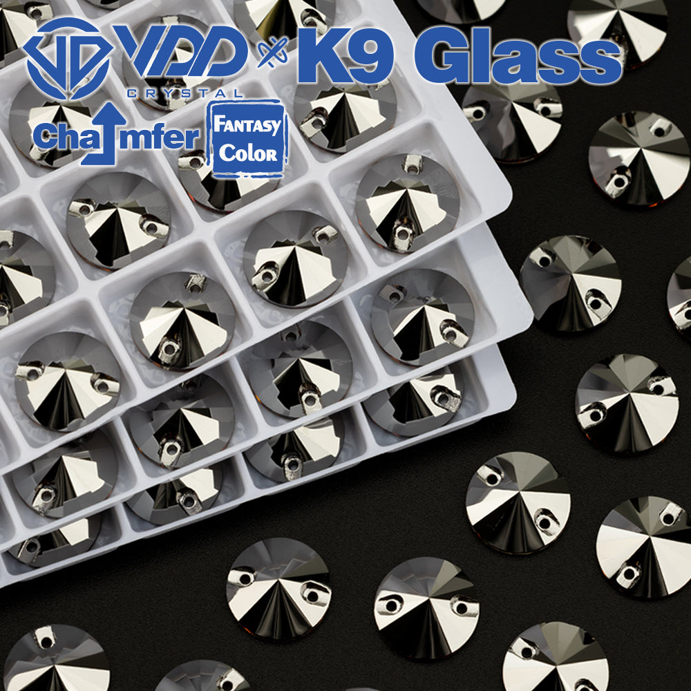 VDD Rivoli 12mm 40Pcs Hematite Color Top Quality K9 Glass Sew on Rhinestone Sewing Crystal Flatback Clothes Decorations
