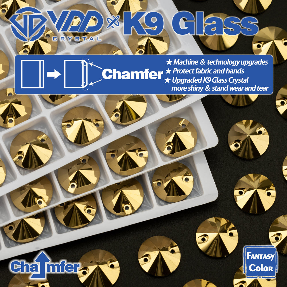 VDD Rivoli 12mm 40Pcs Aurum Color K9 Glass Sew On Rhinestones High Quality AAAAA Crystal Flatback Sewing Strass Stones DB-S268