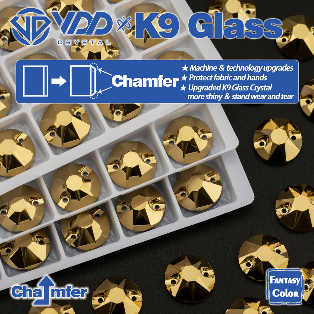 VDD 8B-8S 12mm 40Pcs Aurum Color K9 Glass Sew On Rhinestones High Quality AAAAA Crystal Flatback Sewing Strass Stones DB-S268