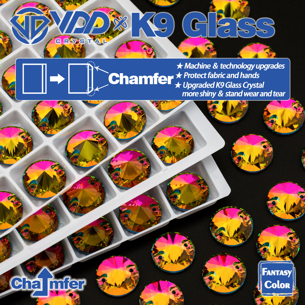 VDD Rivoli 12mm 40Pcs Vitrail Medium Top Quality K9 Glass Sew on Rhinestone Sewing Crystal Flatback Clothes Decorations