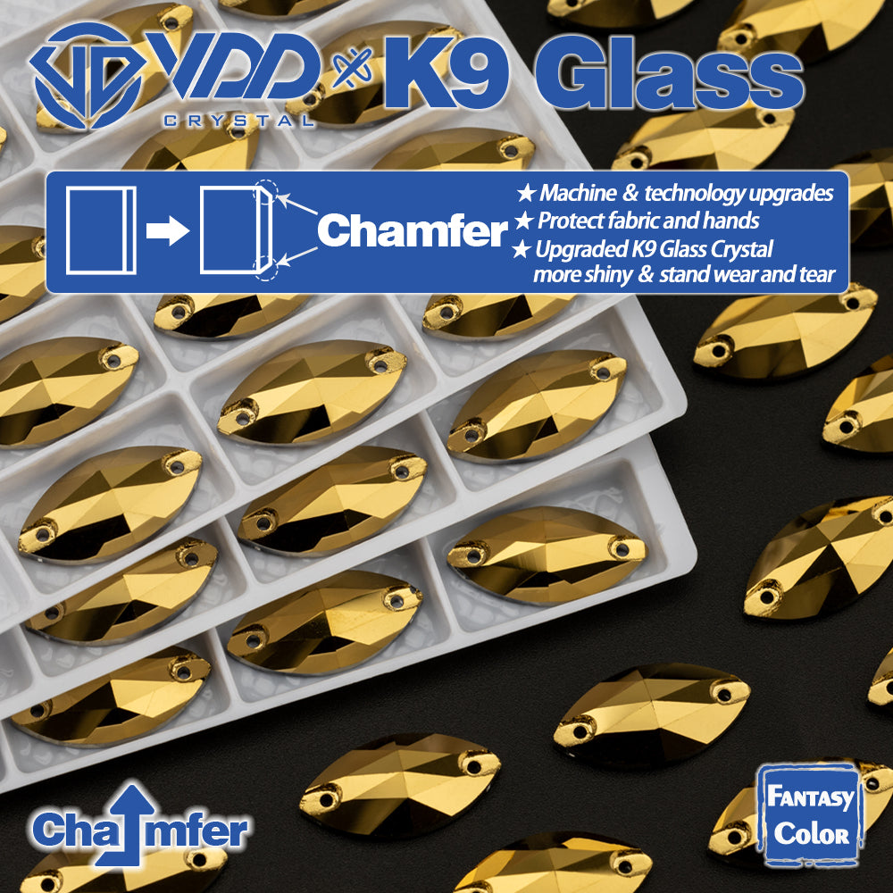 VDD Navette 9x18mm 36Pcs Aurum Color K9 Glass Sew On Rhinestones High Quality AAAAA Crystal Flatback Sewing Strass Stones DB-S268