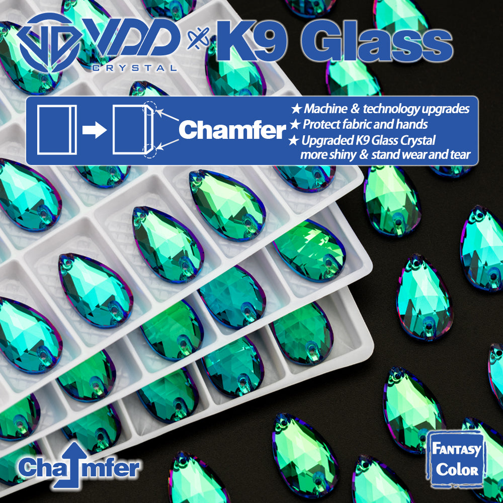 VDD Pear 11x18mm 24Pcs Luxe Green Color Top Quality K9 Glass Sew on Rhinestone Sewing Crystal Flatback Clothes Decorations