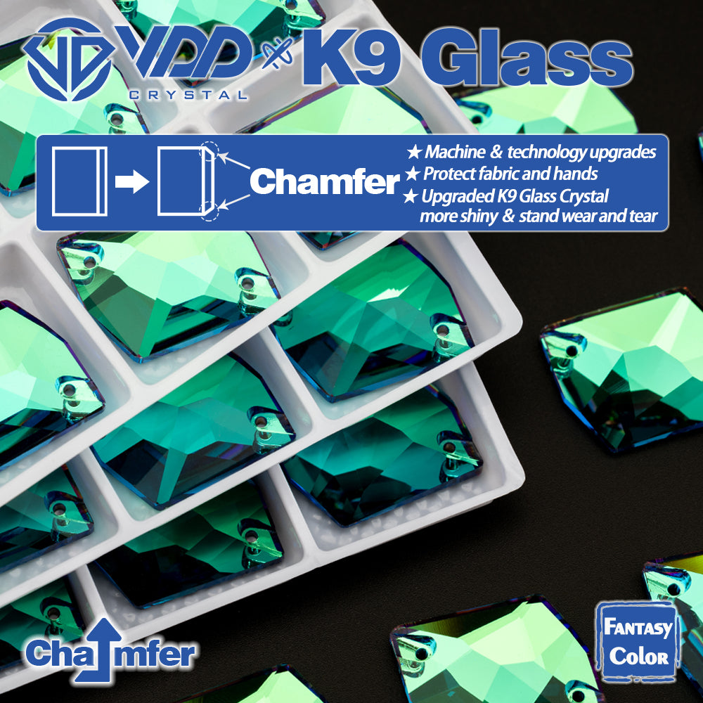 VDD Cosmic 17x21mm 15Pcs Luxe Green Color Top Quality K9 Glass Sew on Rhinestone Sewing Crystal Flatback Garment Decorations