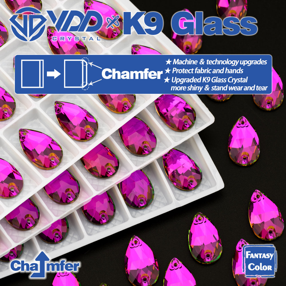 VDD Pear 11x18mm 24Pcs Rose Pulse Color Top Quality K9 Glass Sew on Rhinestone Sewing Crystal Flatback Clothes Decorations