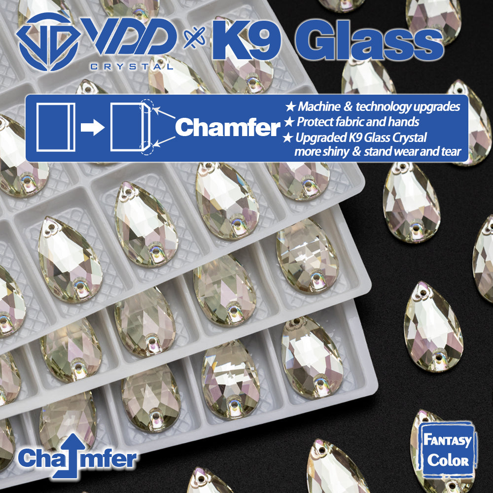 VDD Pear 11x18mm 24Pcs Glimmer Color Top Quality K9 Glass Sew on Rhinestone Sewing Crystal Flatback Clothes Decorations