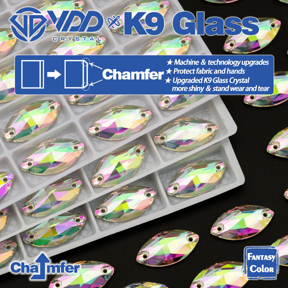 VDD Navette 9x18mm 36Pcs Chroma Shimmer Color Top Quality K9 Glass Sew on Rhinestone Sewing Crystal Flatback Clothes Decorations