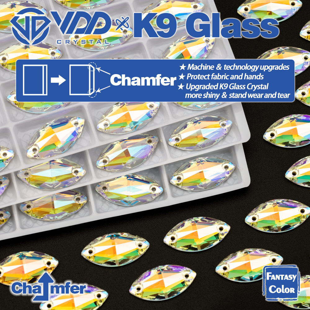 VDD Navette 9x18mm 36Pcs Luster Mirage Color Top Quality K9 Glass Sew on Rhinestone Sewing Crystal Flatback Clothes Decorations