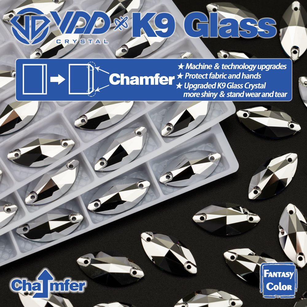 VDD Navette 9x18mm 36Pcs Labrador Color K9 Glass Sew On Rhinestones High Quality AAAAA Crystal Flatback Sewing Strass Stones DB-S267