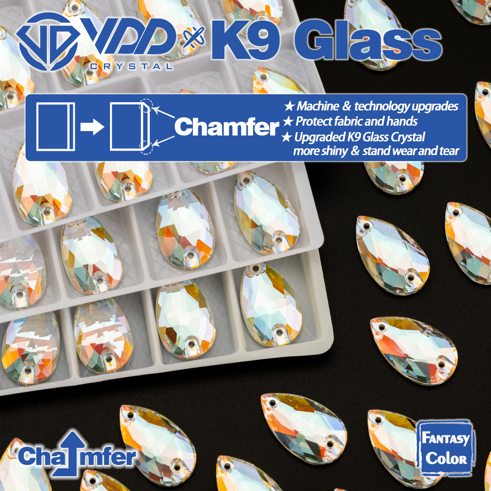 VDD Pear 11x18mm 24Pcs Aura Mirage Color Top Quality K9 Glass Sew on Rhinestone Sewing Crystal Flatback Clothes Decorations