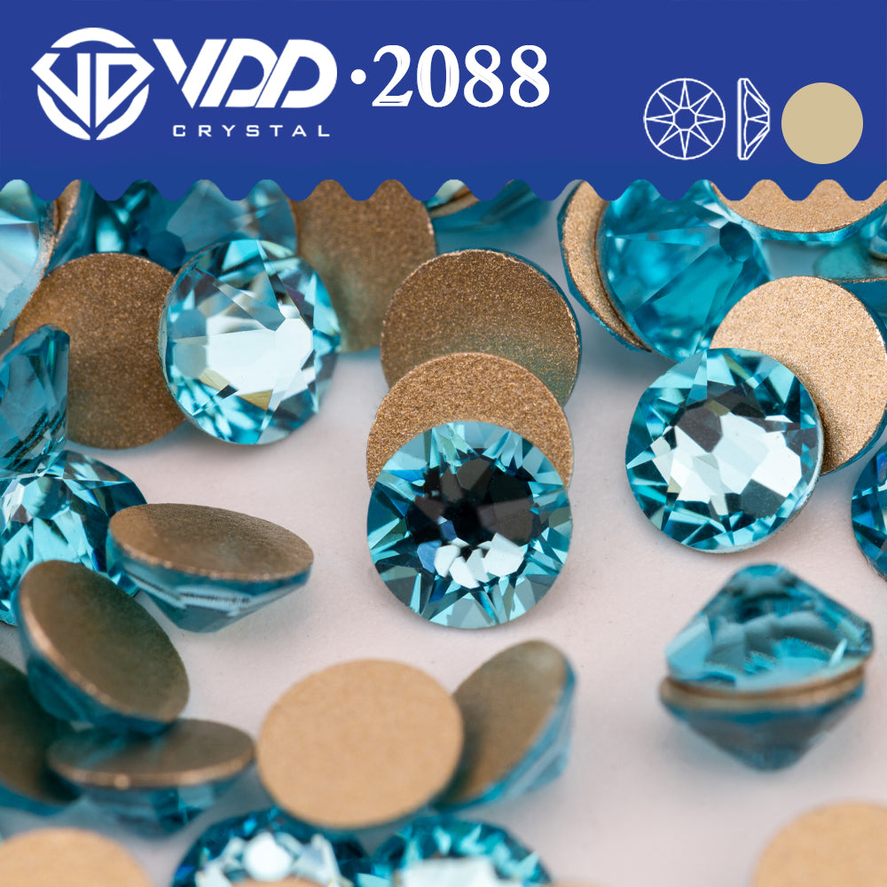 VDD 027	Aquamarine 2088 Non-hotfix Rhinestones High Quality AAAAA 8 Big 8 Small Glass Crystal Flatback Strass Stones BD888-027