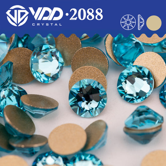 VDD 027	Aquamarine 2088 Non-hotfix Rhinestones High Quality AAAAA 8 Big 8 Small Glass Crystal Flatback Strass Stones BD888-027