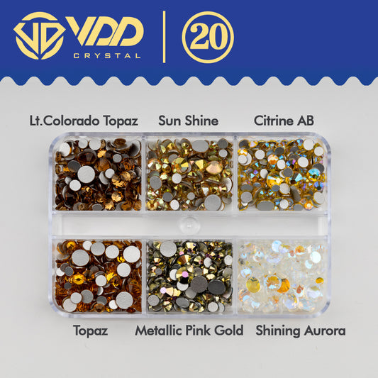 VDD  DC-020 SS6-SS20 Mix Size 6 Grid Box Glass Rhinestones Crystal Flatback Glitter Stones For Nail Art Accessorie DIY Crafts Decoration