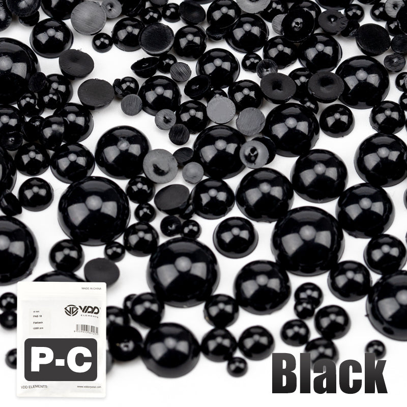 VDD Black 2.5-10mm Mix Size ABS Half Round Pearls Flatback Beads Resin Rhinestones Flatback Stones ZHENZHU