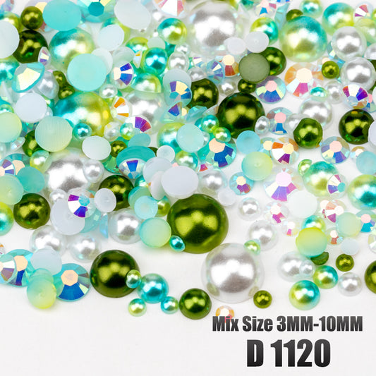 VDD D1120 New 30/60/200g Mix Size 3mm-10mm Half Round Pearls Resin Rhinestone Flatback Color Beads For Nail Art DIY Crafts Decorations