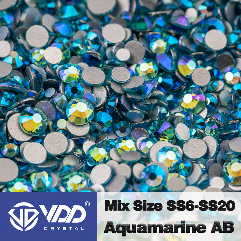 VDD 075 Aquamarine AB Mix Size SS6-SS20 High Quality Glass Rhinestones Crystal Flatback Glitter Stones Nail Art DIY Crafts Decorations