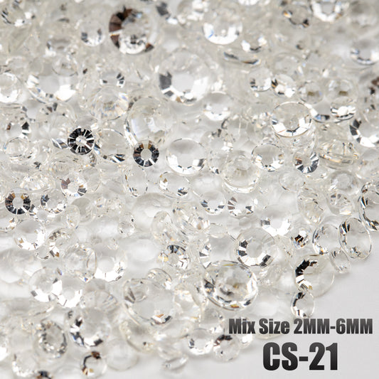VDD CS-21 30/100g Mix Size 2-6mm Resin Rhinestone Crystal Color AB Flatback Plastic Bulk Wholesale For DIY Nail Art Crafts Decorations