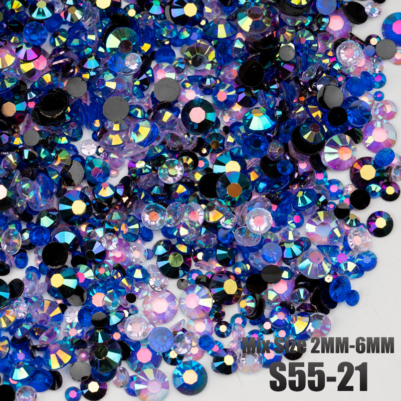 VDD S55-21 Mix Size 2-6mm Resin Rhinestone Crystal Flatback Plastic Flatback Stones SHUZHI