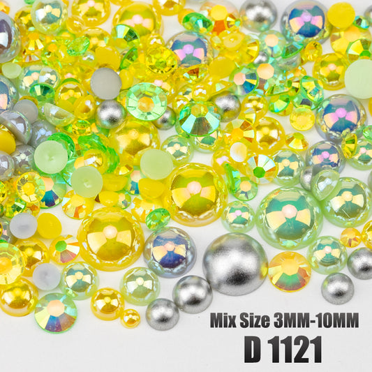 VDD D1121 New 30/60/200g Mix Size 3mm-10mm Half Round Pearls Resin Rhinestone Flatback Color Beads For Nail Art DIY Crafts Decorations