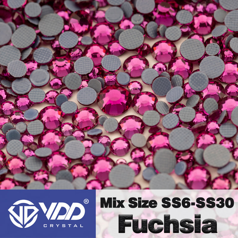 VDD 042 Fuchsia Wholesale SS6-SS30 Hotfix Mix Size Glass Rhinestone Crystal Flat Back High Quality Strass Stones For DIY Clothes Accessories