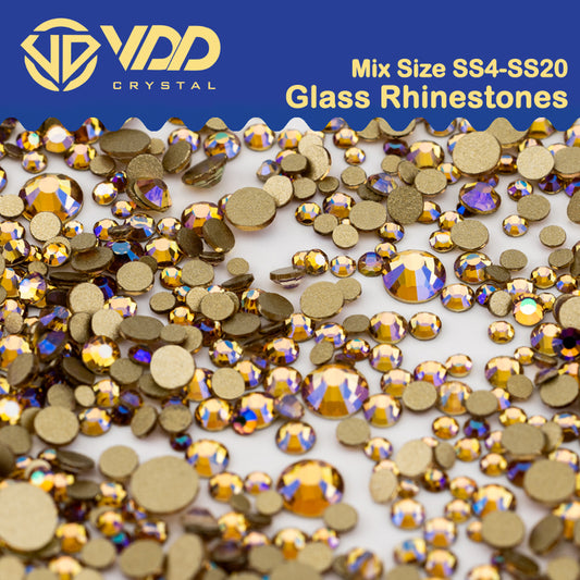 VDD 220 Aurora  Mix Size SS4-SS20 Clear Crystal Rhinestones Non-hotfix Gold Flatback Glitter Stones Nail Art Crafts DIY Decorations