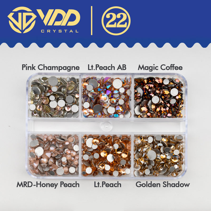 VDD  DC-022 SS6-SS20 Mix Size 6 Grid Box Glass Rhinestones Crystal Flatback Glitter Stones For Nail Art Accessorie DIY Crafts Decoration