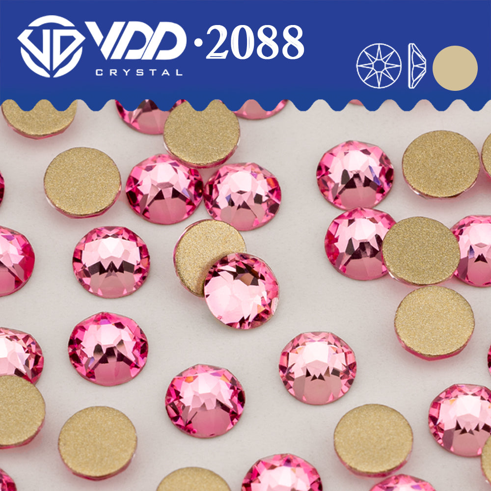 VDD 233 Peony Pink  2088 Non-hotfix Rhinestones High Quality AAAAA 8 Big 8 Small Glass Crystal Flatback Strass Stones BD888-233