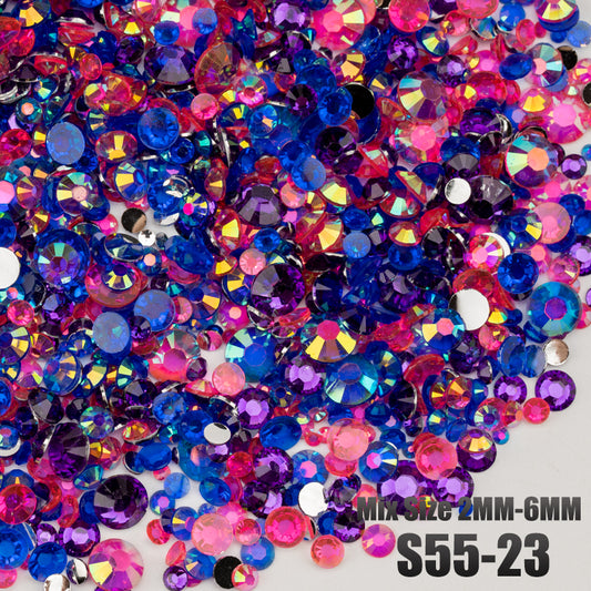 VDD S55-23 30g/100g Mix Size 2-6mm Resin Rhinestones Crystals Non Hot Fix Color AB Flat Back Stones For DIY Crafts Nail Art Decorations