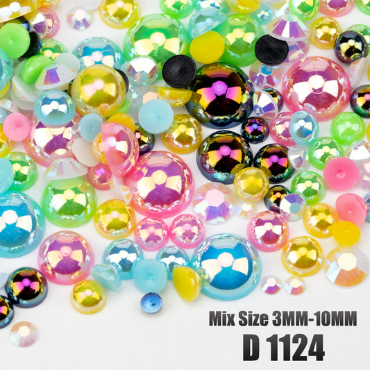 VDD D1124 New 30/60/200g Mix Size 3mm-10mm Half Round Pearls Resin Rhinestone Flatback Color Beads For Nail Art DIY Crafts Decorations