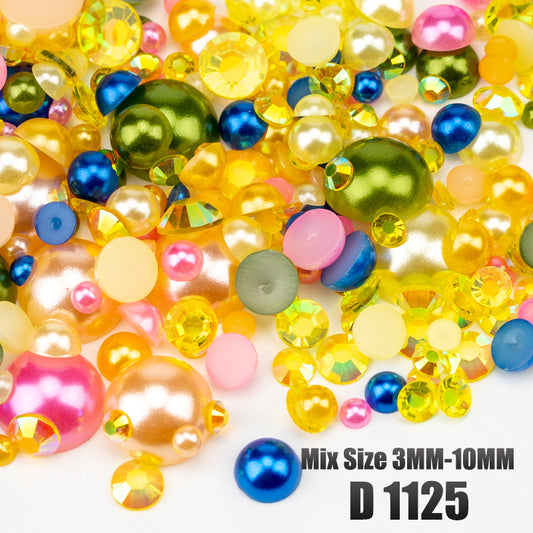 VDD D1125 New 30/60/200g Mix Size 3mm-10mm Half Round Pearls Resin Rhinestone Flatback Color Beads For Nail Art DIY Crafts Decorations