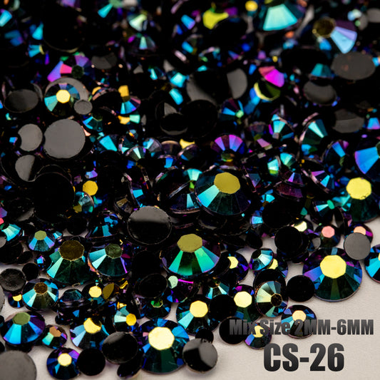 VDD CS-26 30/100g Mix Size 2-6mm Resin Rhinestone Crystal Color AB Flatback Plastic Bulk Wholesale For DIY Nail Art Crafts Decorations