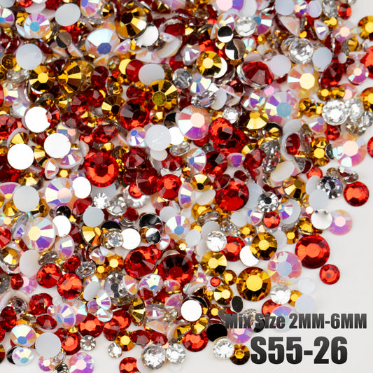 VDD S55-26 30g/100g Mix Size 2-6mm Resin Rhinestones Crystals Non Hot Fix Color AB Flat Back Stones For DIY Crafts Nail Art Decorations