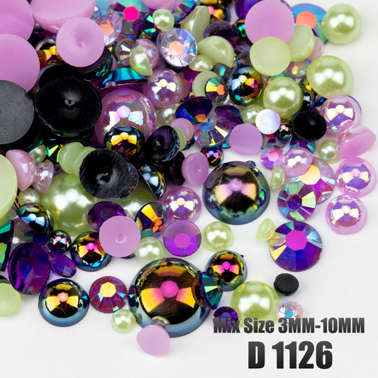 VDD D1126 New 30/60/200g Mix Size 3mm-10mm Half Round Pearls Resin Rhinestone Flatback Color Beads For Nail Art DIY Crafts Decorations
