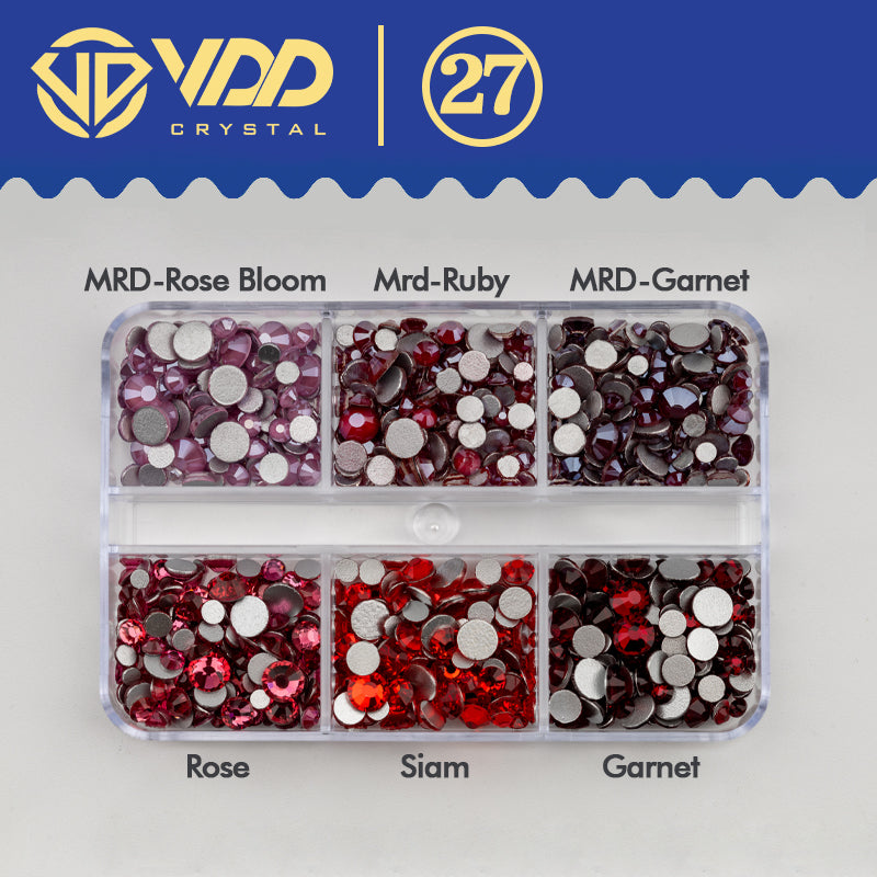 VDD  DC-027  SS6-SS20 Mix Size 6 Grid Box Glass Rhinestones Crystal Flatback Glitter Stones For Nail Art Accessorie DIY Crafts Decoration