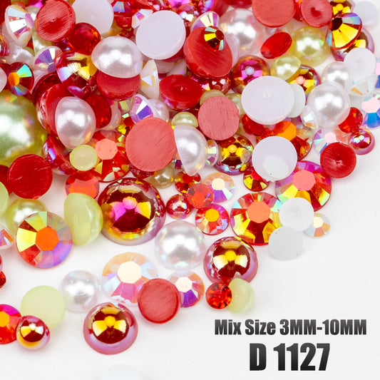 VDD D1127 New 30/60/200g Mix Size 3mm-10mm Half Round Pearls Resin Rhinestone Flatback Color Beads For Nail Art DIY Crafts Decorations