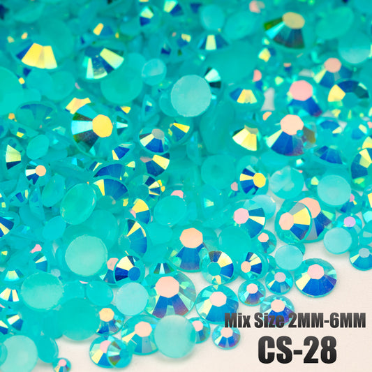 VDD CS-28 30/100g Mix Size 2-6mm Resin Rhinestone Crystal Color AB Flatback Plastic Bulk Wholesale For DIY Nail Art Crafts Decorations