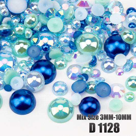 VDD D1128 New 30/60/200g Mix Size 3mm-10mm Half Round Pearls Resin Rhinestone Flatback Color Beads For Nail Art DIY Crafts Decorations