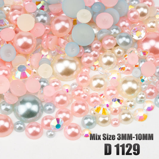 VDD D1129 New 30/60/200g Mix Size 3mm-10mm Half Round Pearls Resin Rhinestone Flatback Color Beads For Nail Art DIY Crafts Decorations