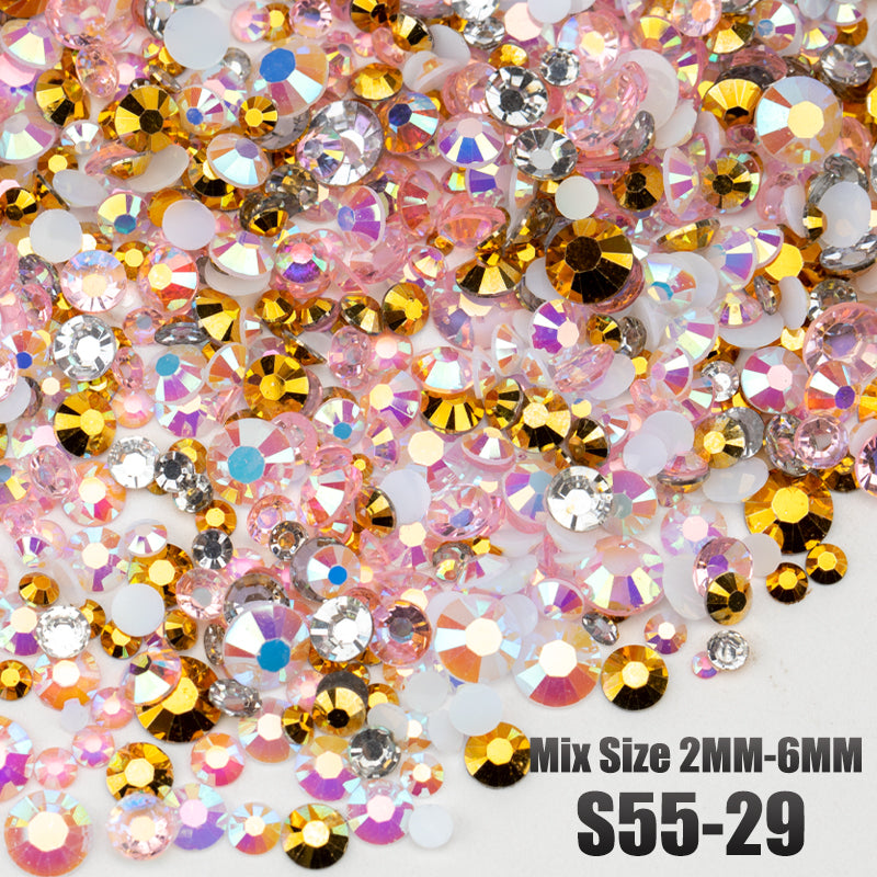 VDD S55-29 Mix Size 2-6mm Resin Rhinestone Crystal Flatback Plastic Flatback Stones SHUZHI